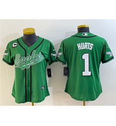 Women's Philadelphia Eagles #1 Jalen Hurts Green With 3-Star C Cool Base Stitched Baseball Jersey