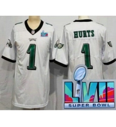 Women's Philadelphia Eagles #1 Jalen Hurts Limited White Super Bowl LVII Vapor Jersey
