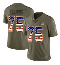 Youth New York Giants #75 Cameron Fleming Olive USA Flag Stitched Limited 2017 Salute To Service Jersey