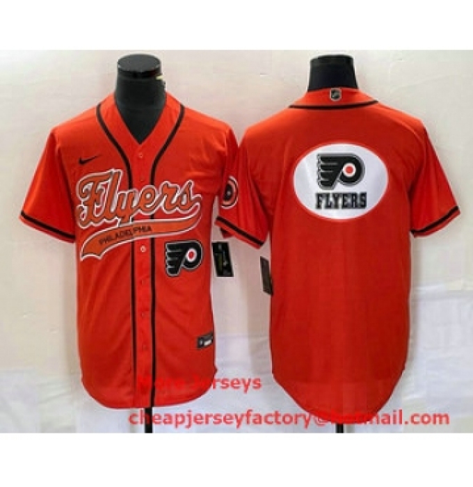 Men's Nike Philadelphia Flyers Orange Team Big Logo Cool Base Stitched Baseball Jersey