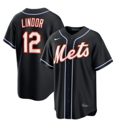 Men's New York Mets #12 Francisco Lindor 2026 Black Out Stitched Baseball Jersey