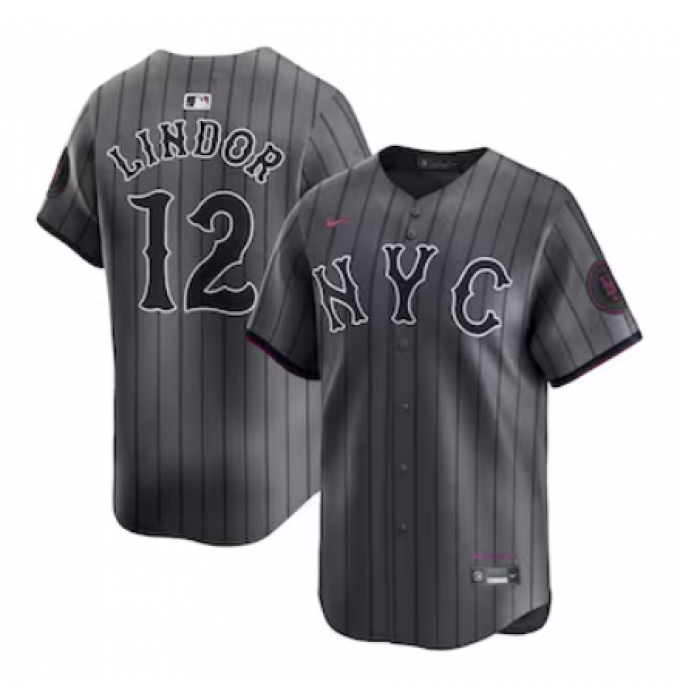 Men's New York Mets #12 Francisco Lindor Nike Graphite 2024 City Connect Limited Player Jersey