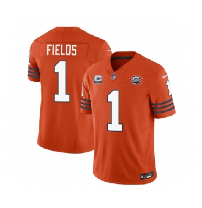 Men's Chicago Bears #1 Justin Fields Orange 2023 F.U.S.E. 1-star C Throwback Limited Football Stitched Game Jersey