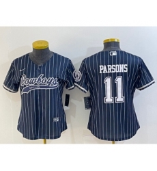 Women's Dallas Cowboys #11 Micah Parsons Navy Blue Pinstripe With Patch Cool Base Stitched Baseball Jersey