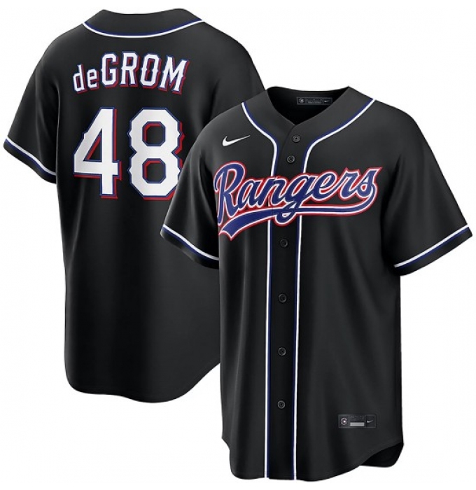 Men's Texas Rangers #48 Jacob Degrom 2026 Black Out Fashion Nike Jersey