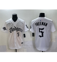 Men's Los Angeles Dodgers #5 Freddie Freeman White 2025 LA Gothic Style With 2024 World Series Champions Vapor Premier Limited Stitched Baseball Jersey