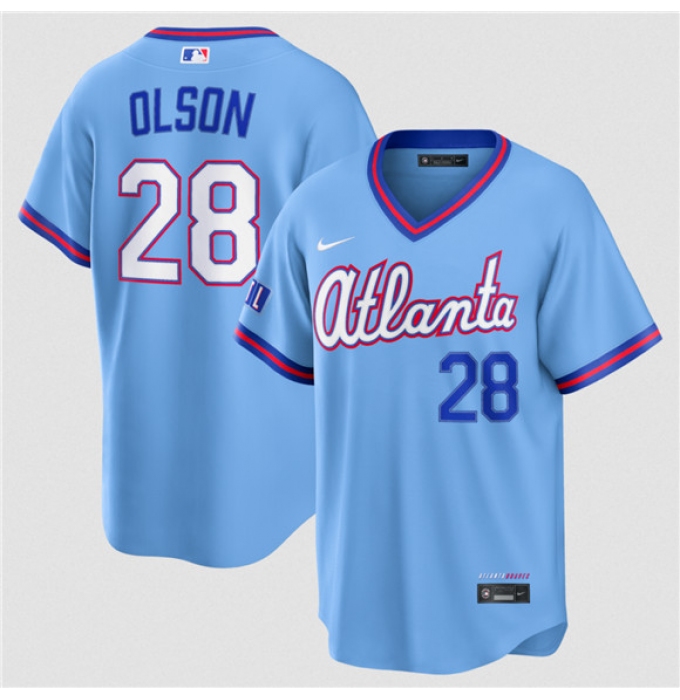 Men's Atlanta Braves #28 Matt Olson Powder Blue 2026 City Connect Stadium Stitched Baseball Jersey