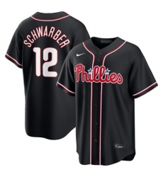 Men's Philadelphia Phillies #12 Kyle Schwarber Fashion Black Out Stitched Baseball Jersey