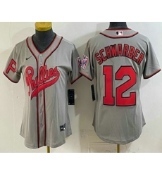 Women's Philadelphia Phillies #12 Kyle Schwarber Name Gray 2026 Field of Dreams Stadium Stitched Jersey