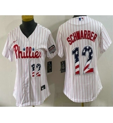 Women's Philadelphia Phillies #12 Kyle Schwarber White USA 250 Fourth of July Home Stitched Jersey