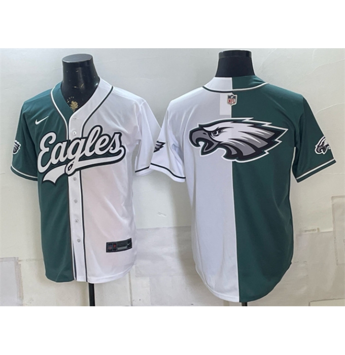 Men's Philadelphia Eagles Team Big Logo Green White Split Stitched Jersey