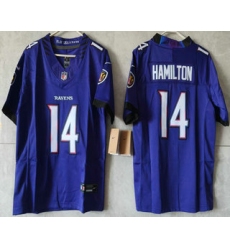 Women's Baltimore Ravens #14 Kyle Hamilton Limited Purple Vapor FUSE Jersey