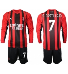 Men 2021-2022 Club Ac Milan home red Long Sleeve 7 Soccer Jerseys