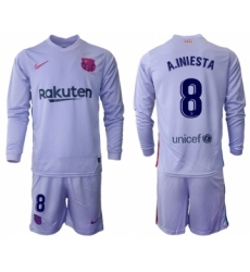 Men 2021-2022 Club Barcelona Second away purple Long Sleeve 8 Soccer Jersey