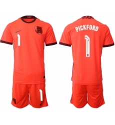 Men's England #1 Pickford Orange Away Soccer Jersey Suit