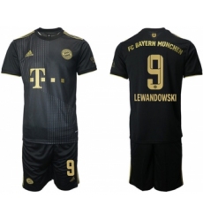 Men's FC Bayern München #9 Robert Lewandowski Black Away Soccer Jersey With Shorts