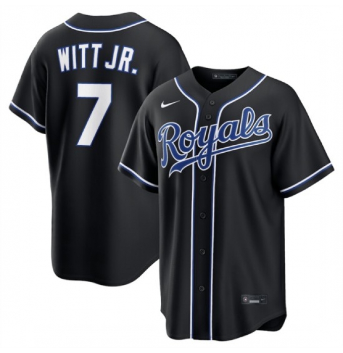 Men's Kansas City Royals #7 Bobby Witt Jr. 2026 Fashion Replica Black Out Stitched Baseball Jersey