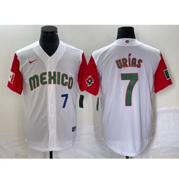 Men's Mexico Baseball #7 Julio Urias Number 2023 White Red World Classic Stitched Jersey49