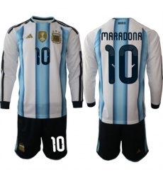 Men's Argentina #10 MARADONA Long Sleeve National Team FIFA x World Cup 2026 Home White On Field Jersey