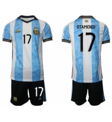 Men's Argentina #17 Otamendi White Blue Home Soccer Jersey Suit
