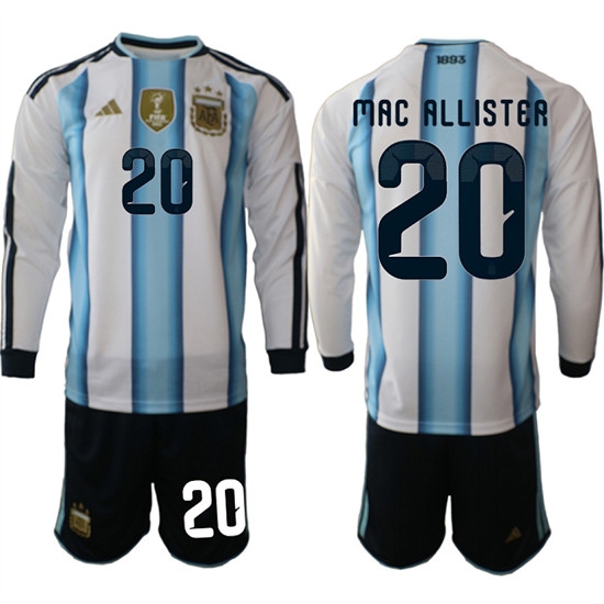 Men's Argentina #20 MAC ALLISTER Long Sleeve National Team FIFA x World Cup 2026 Home White On Field Jersey