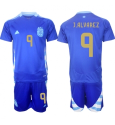 Men's Argentina #9 Julián álvarez Blue 2024-25 Away SoccerJersey Suit