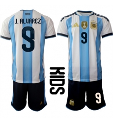 Youth Argentina #9 J.ALUAREZ National Team FIFA x World Cup 2026 Home White On Field Kids Jersey