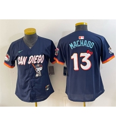 Women's San Diego Padres X Hello Kitty #13 Manny Machado Obsidian 2026 City Connect Stadium Stitched Baseball Jersey(Run Small)