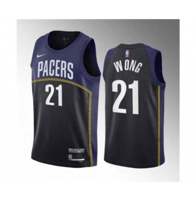 Men's Indiana Pacers #21 Isaiah Wong Blue 2023 Draft City Edition Stitched Basketball Jersey