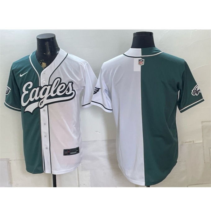 Men's Philadelphia Eagles Blank Green White Split Stitched Jersey
