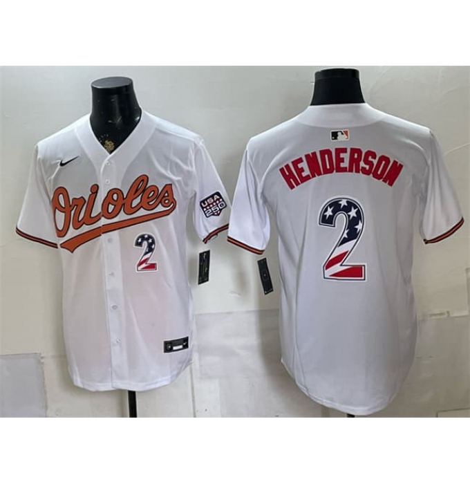 Men's Baltimore Orioles #2 Gunnar Henderson White USA 250 Fourth of July Home Stitched Baseball Jersey