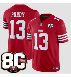 Men's San Francisco 49ers #13 Brock Purdy Red 80th Anniversary 2026 F.U.S.E. Vapor Untouchable Limited Football Stitched Jersey