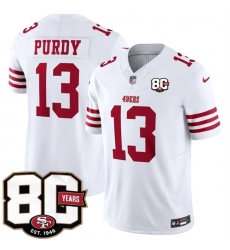 Men's San Francisco 49ers #13 Brock Purdy White 80th Anniversary 2026 F.U.S.E. Vapor Untouchable Limited Football Stitched Jersey