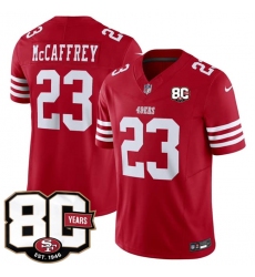 Men's San Francisco 49ers #23 Christian McCaffrey Red 80th Anniversary 2026 F.U.S.E. Vapor Untouchable Limited Football Stitched Jersey