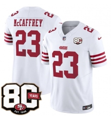 Men's San Francisco 49ers #23 Christian McCaffrey White 80th Anniversary 2026 F.U.S.E. Vapor Untouchable Limited Football Stitched Jersey