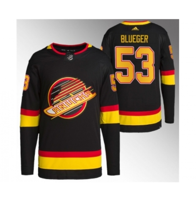 Men's Vancouver Canucks #53 Teddy Blueger Black Retro Stitched Jersey
