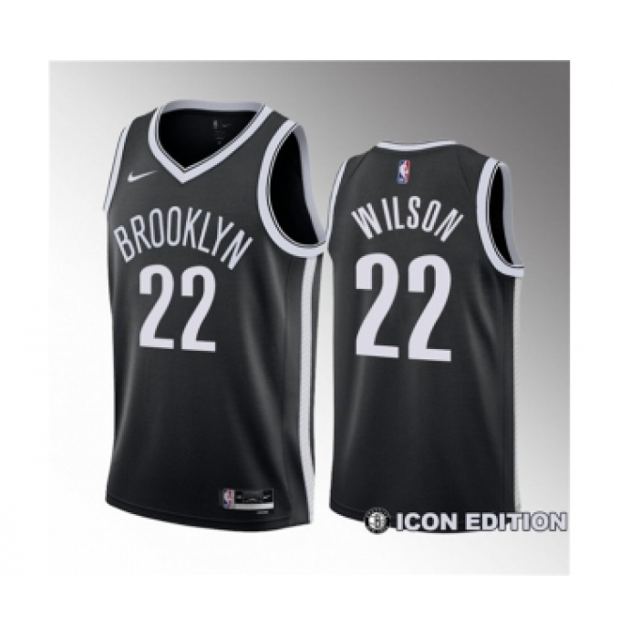 Men's Brooklyn Nets #22 Jalen Wilson Black 2023 Draft Icon Edition Stitched Basketball Jersey