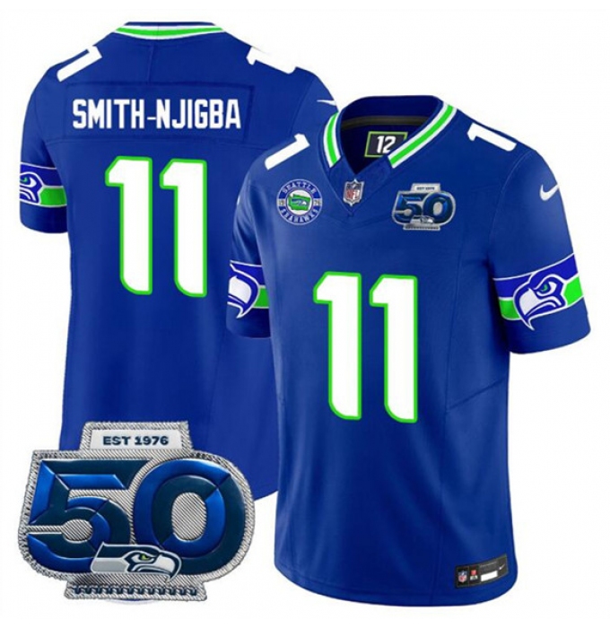Men's Seattle Seahawks #11 Jaxon Smith-Njigba Royal 2025 F.U.S.E 50th Season Throwback Vapor Limited Football Stitched Jersey