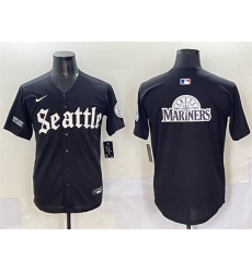 Men's Seattle Mariners Team Big Logo Black 'Deep Sea Gothic Edition' Vapor Premier Limited Stitched Baseball Jersey
