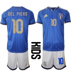Youth Italy #10 DEL PIERO National Team FIFA x World Cup 2026 Home Blue On Field Kids Jerseys