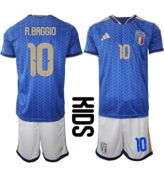 Youth Italy #10 R.BAGGIO National Team FIFA x World Cup 2026 Home Blue On Field Kids Jerseys