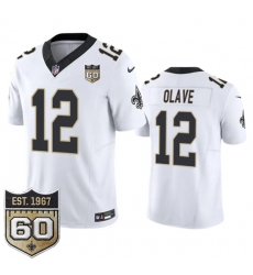 Men's New Orleans Saints #12 Chris Olave White 2026 F.U.S.E 60th Anniversary Vapor Limited Football Stitched Jersey