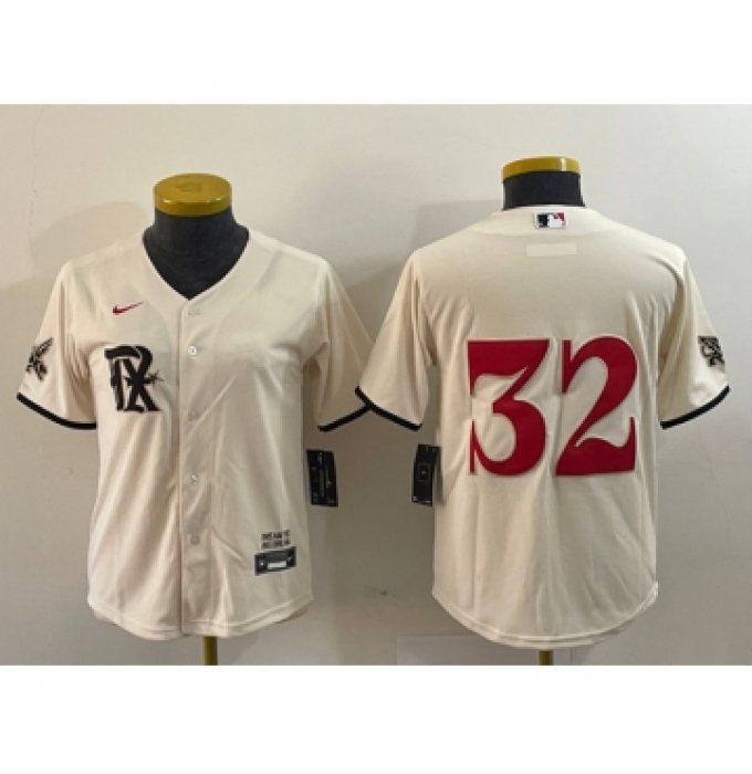 Women's Texas Rangers #32 Evan Carter Cream 2023 City Connect Stitched Baseball Jersey