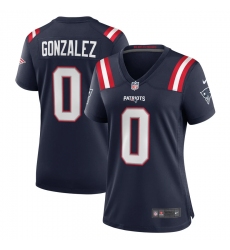 Women New England Patriots #0 Christian Gonzalez Blue Football Jersey