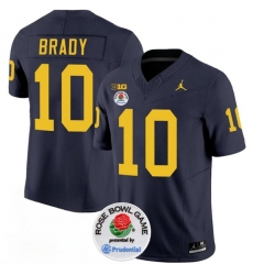 Men's Michigan Wolverines #10 Tom Brady 2023 F.U.S.E. Navy Blue Rose Bowl Stitched Jersey