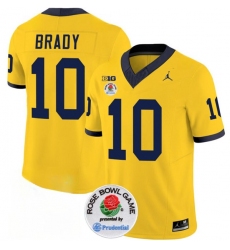 Men's Michigan Wolverines #10 Tom Brady 2023 F.U.S.E. Yellow Rose Bowl Stitched Jersey