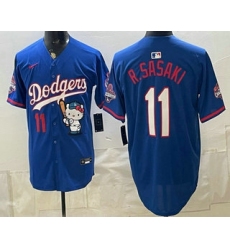 Men's Los Angeles Dodgers #11 Roki Sasaki Blue Hello Kitty 2025 World Series Champions Limited Jersey