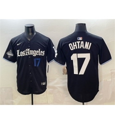 Men's Los Angeles Dodgers #17 Shohei Ohtani Black 2025 World Series Champions 'Gothic Edition' Vapor Premier Limited Stitched Baseball Jersey
