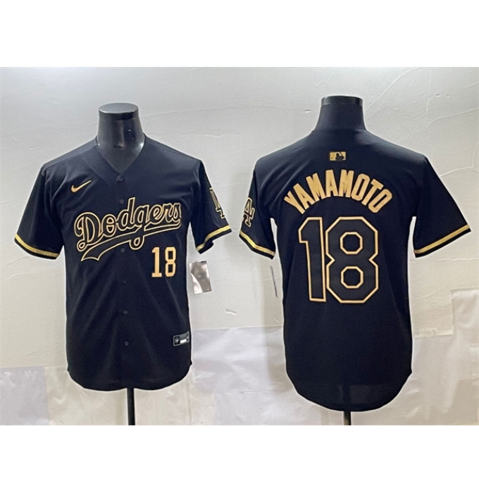 Men's Los Angeles Dodgers #18 Yoshinobu Yamamoto Black Gold Limited Stitched Jersey