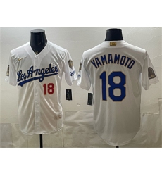 Men's Los Angeles Dodgers #18 Yoshinobu Yamamoto White 2026 Gold Collection 9x & B2B Champs Stitched Baseball Jersey